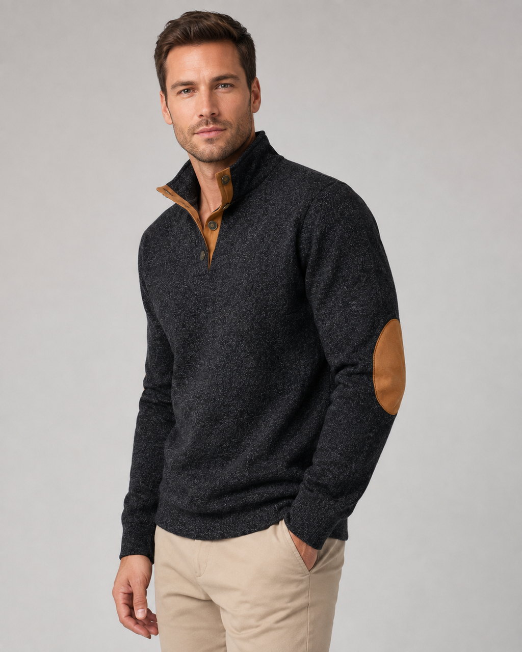 Barnaby | Heathered Button Neck Sweater