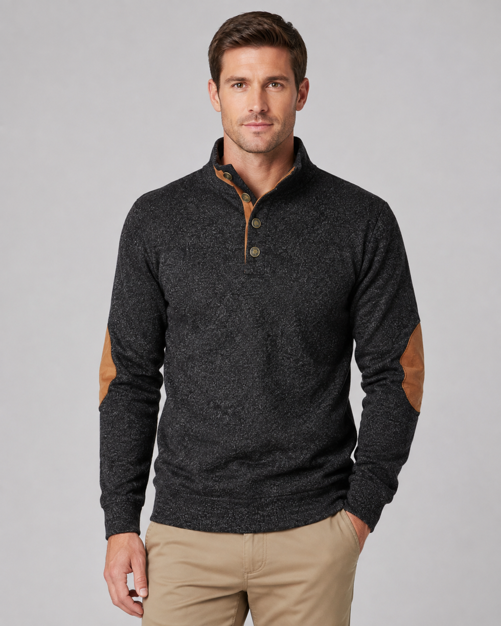 Barnaby | Heathered Button Neck Sweater