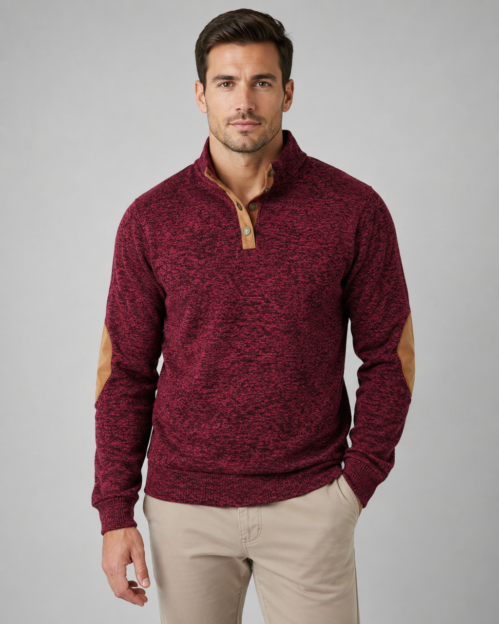 Barnaby | Heathered Button Neck Sweater