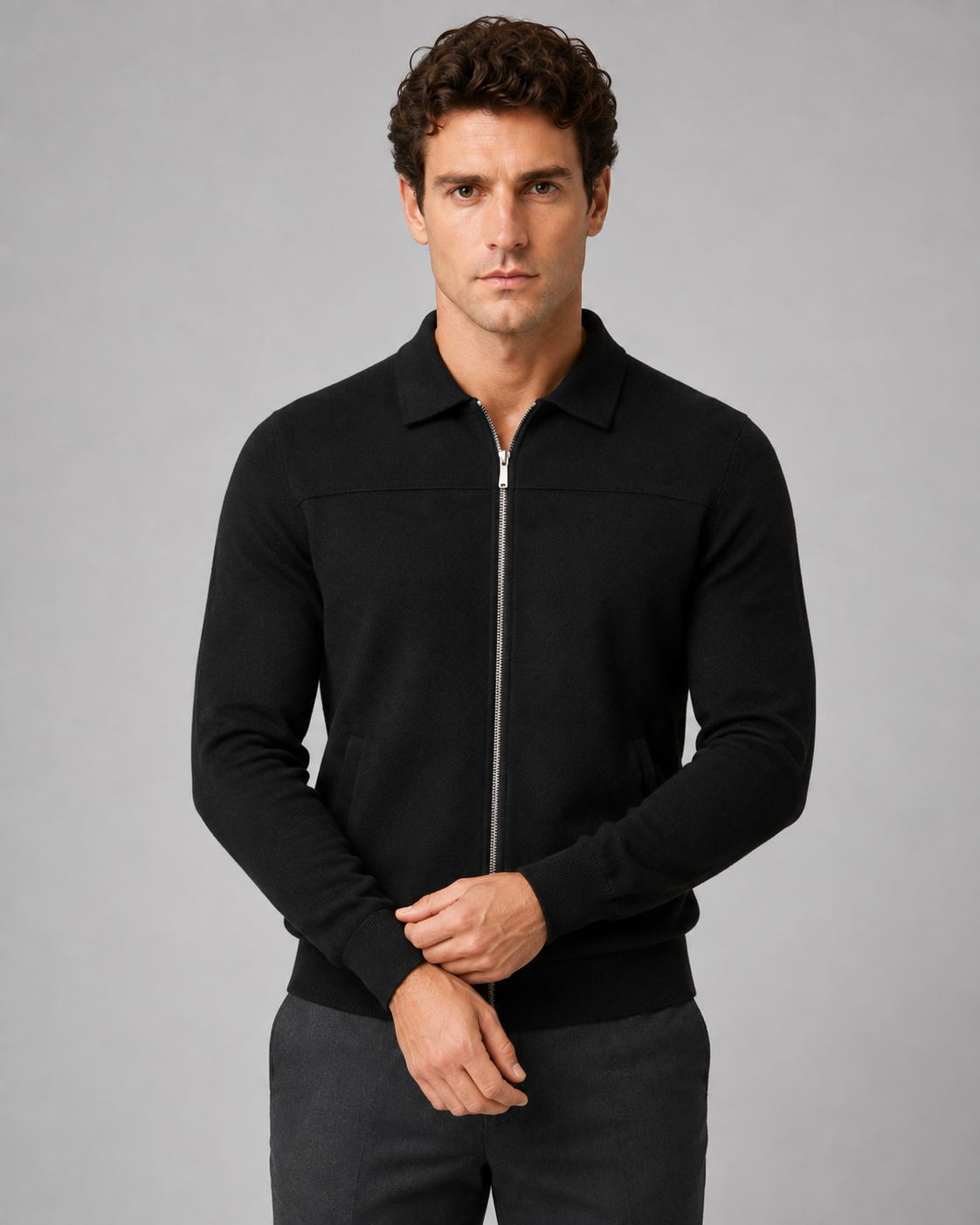 Kellan | Collared Full-Zip Knit Cardigan