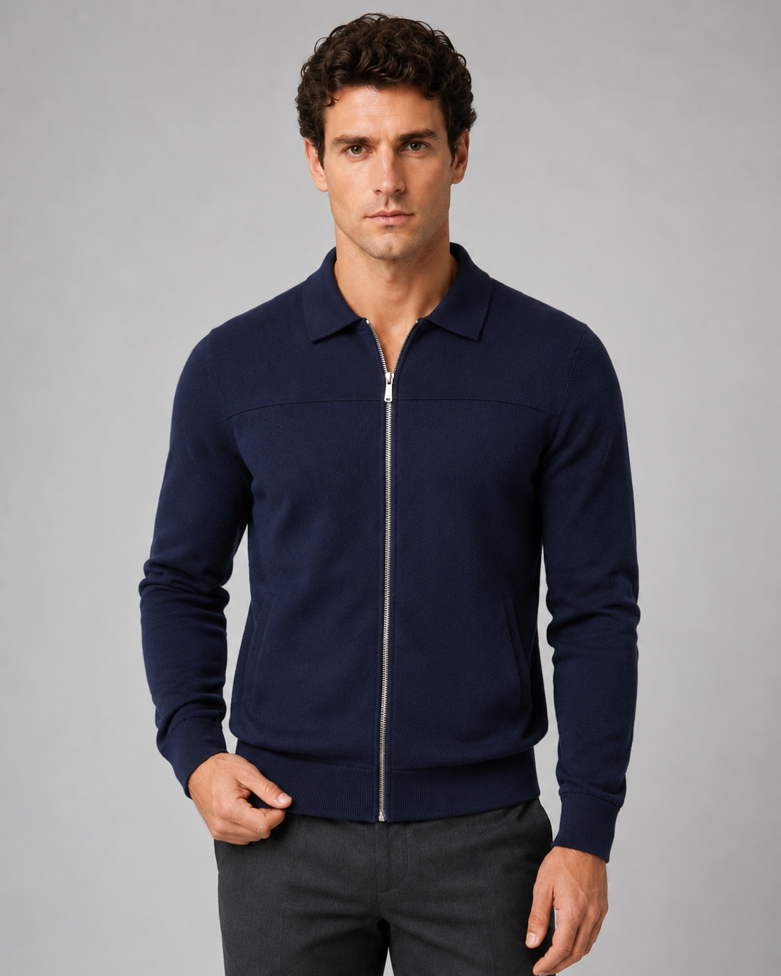 Kellan | Collared Full-Zip Knit Cardigan