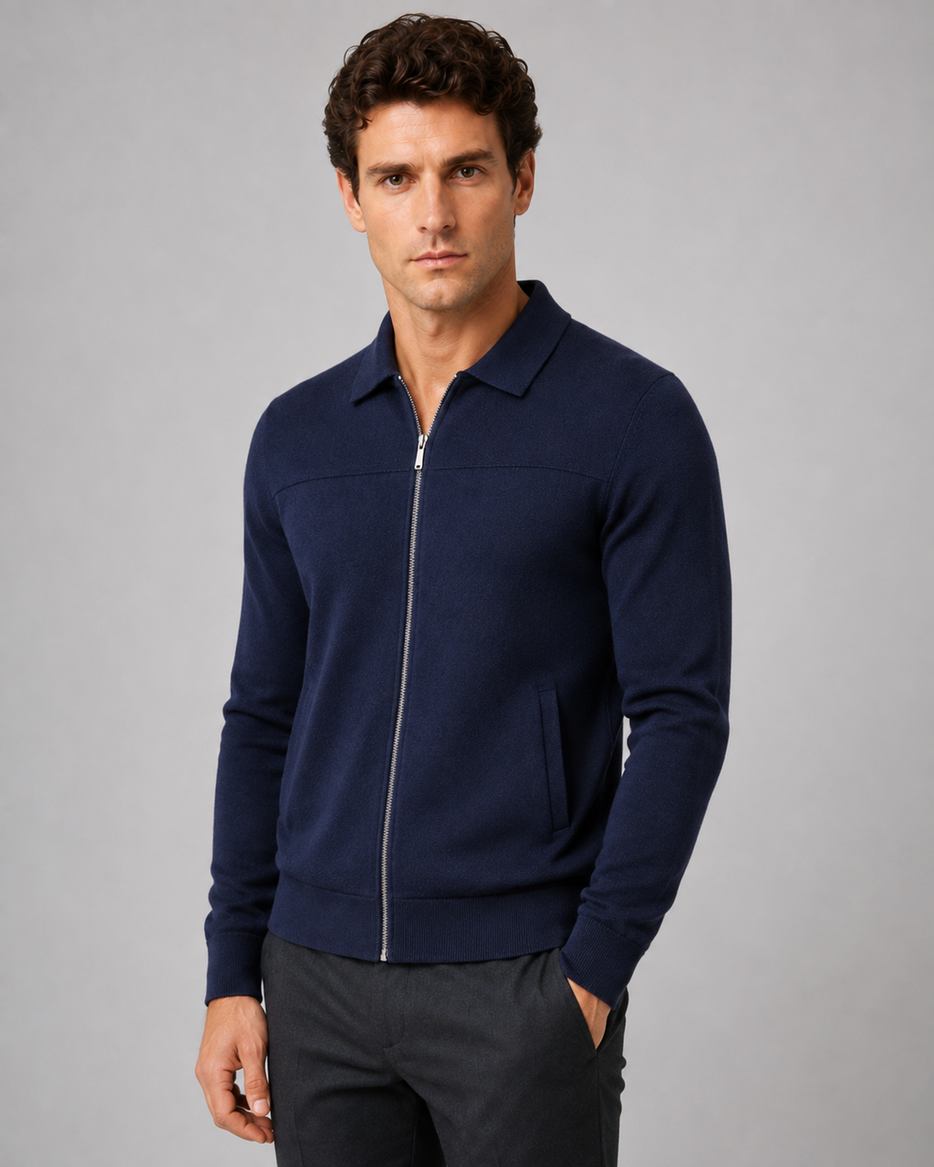 Kellan | Collared Full-Zip Knit Cardigan