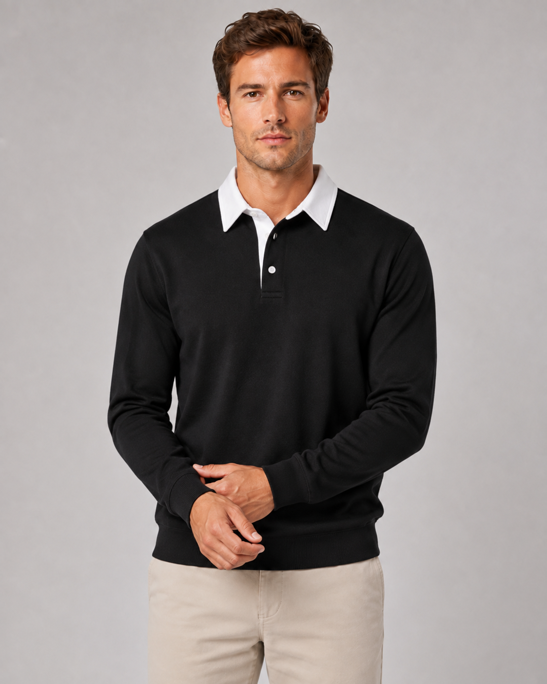 Reginald | Contrast Collar Knitted Polo Sweater