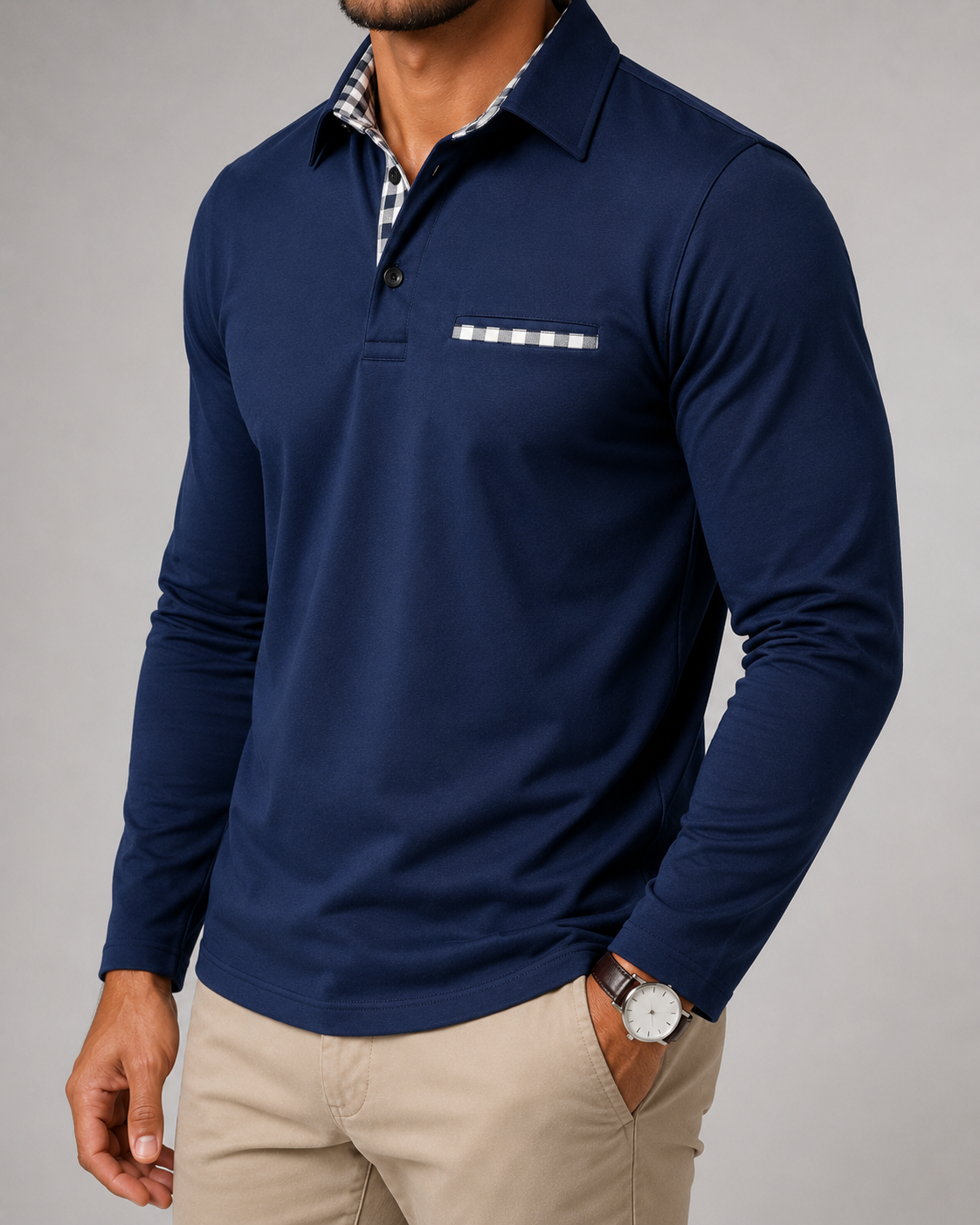 Hadrian | Gingham Trim Polo Shirt