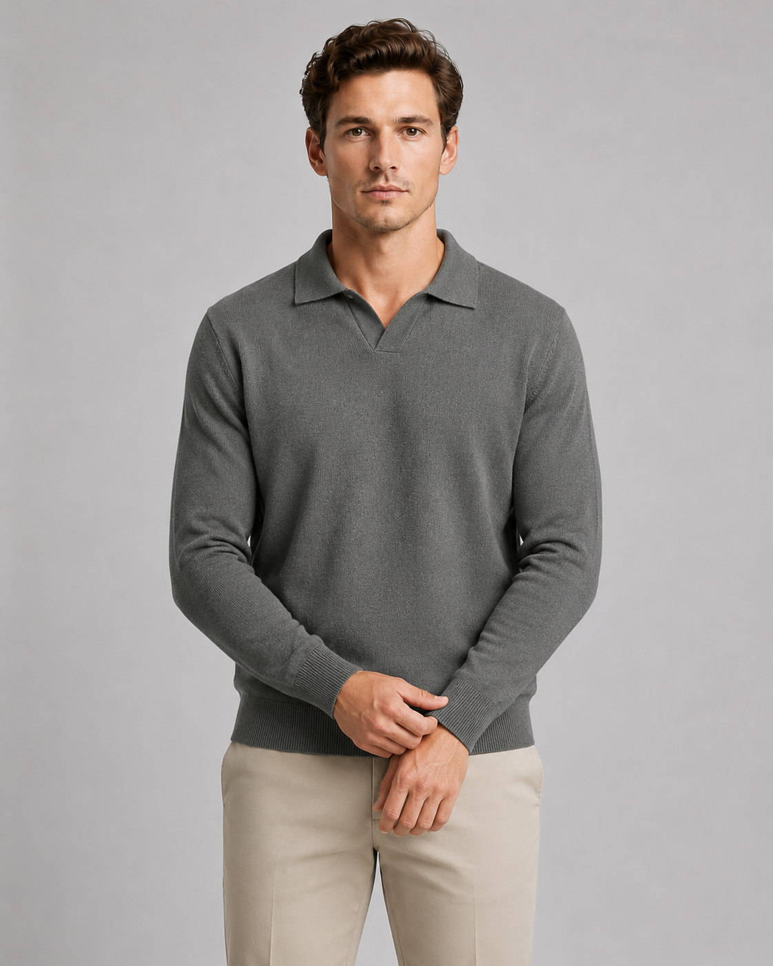 Gareth | Open-Collar Knitted Polo