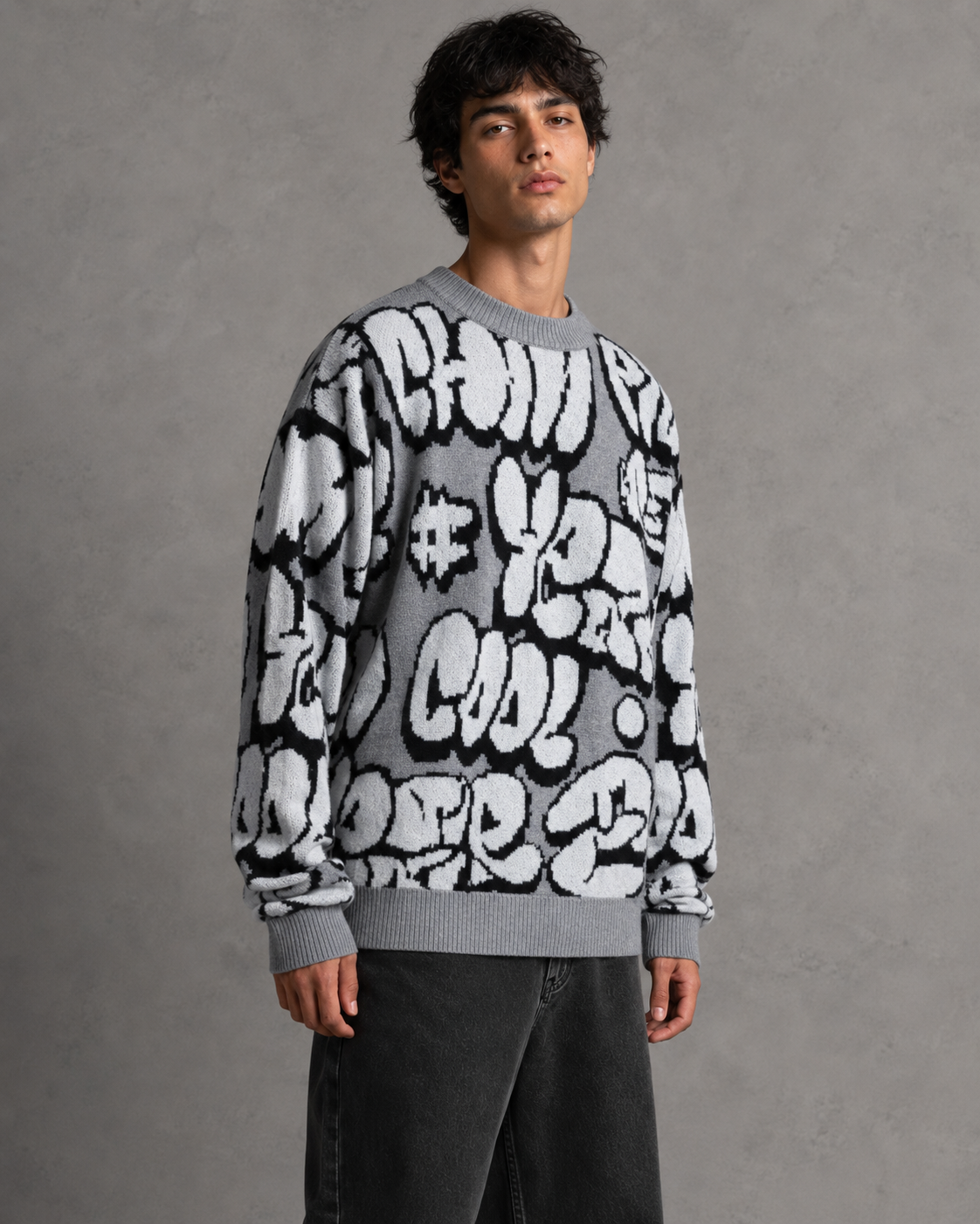 Faramond | Graffiti Drop Shoulder Knit Sweater