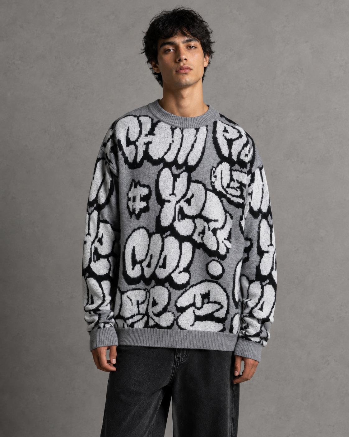 Faramond | Graffiti Drop Shoulder Knit Sweater
