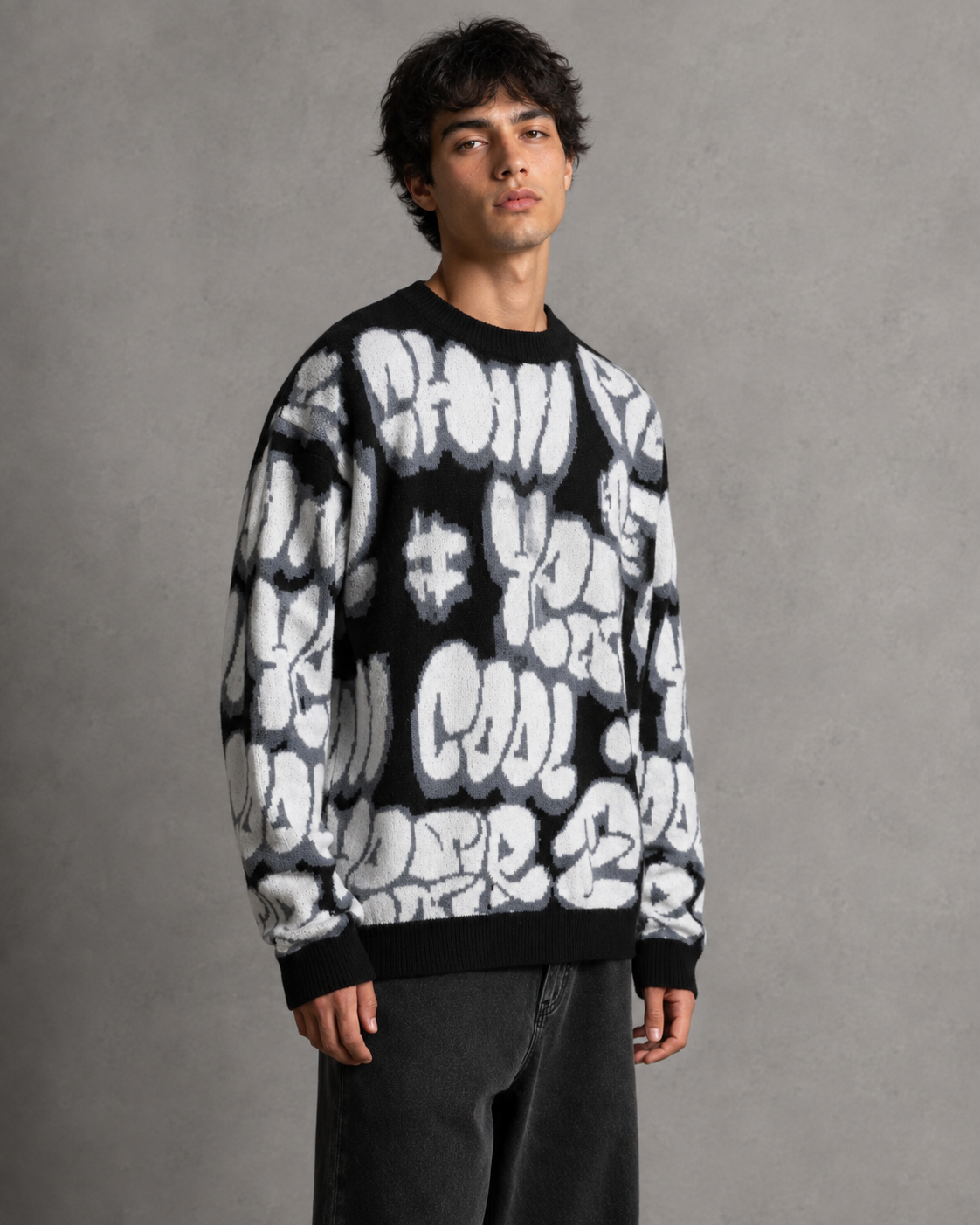 Faramond | Graffiti Drop Shoulder Knit Sweater