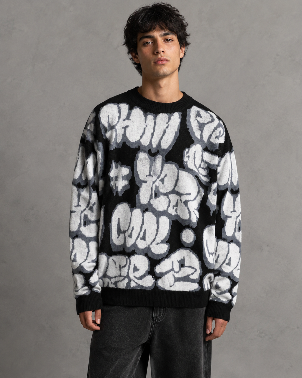 Faramond | Graffiti Drop Shoulder Knit Sweater