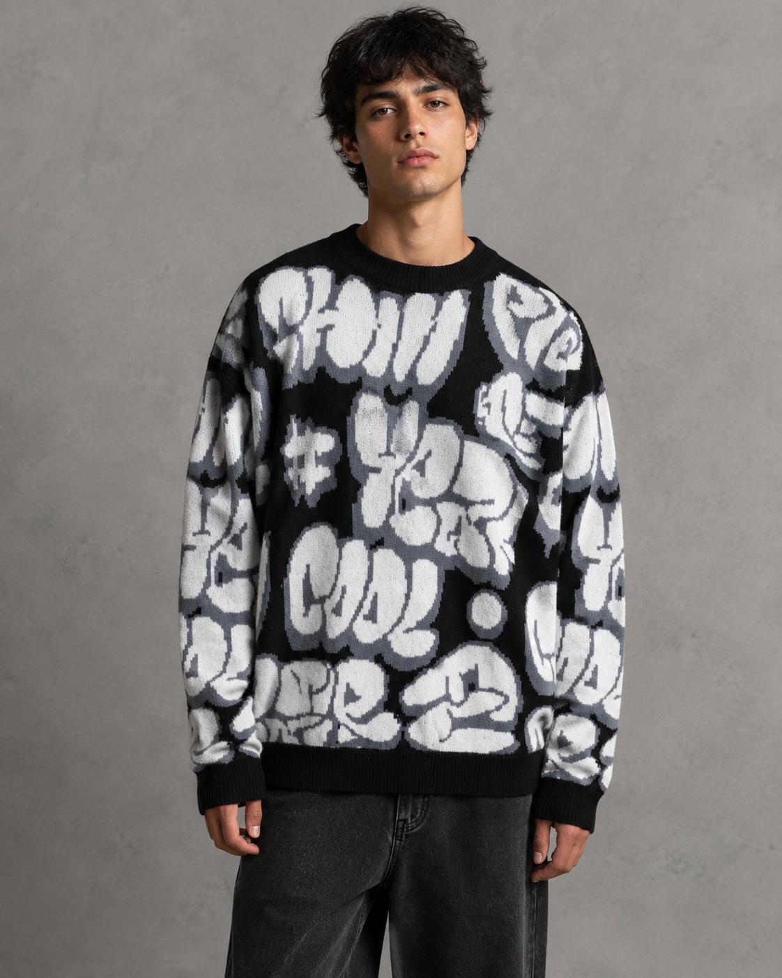 Faramond | Graffiti Drop Shoulder Knit Sweater