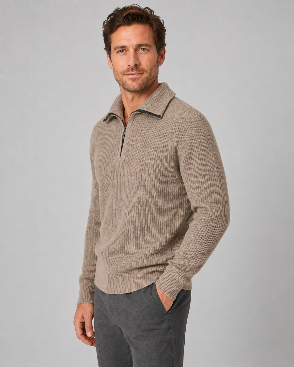 Quentin | Ribbed Collared Quarter-Zip Sweater