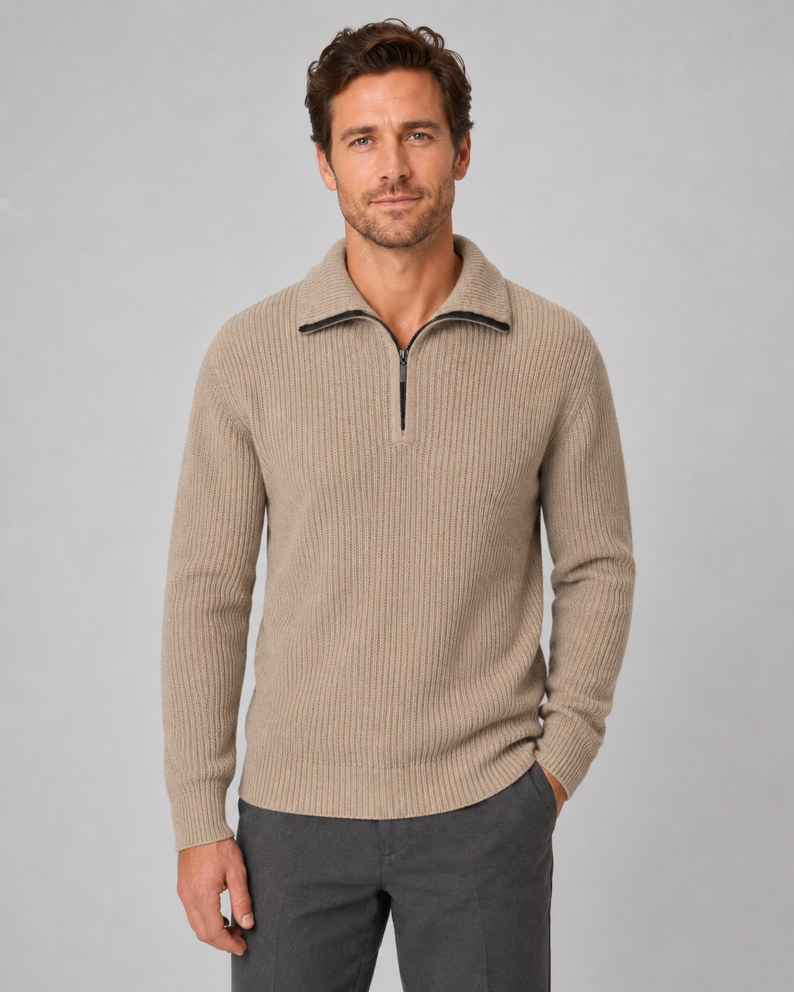 Quentin | Ribbed Collared Quarter-Zip Sweater