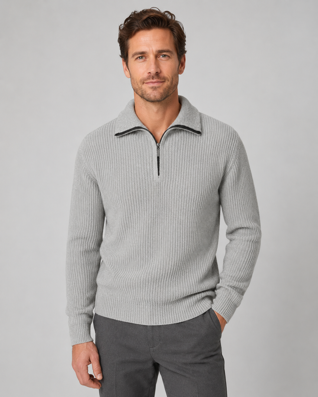 Quentin | Ribbed Collared Quarter-Zip Sweater