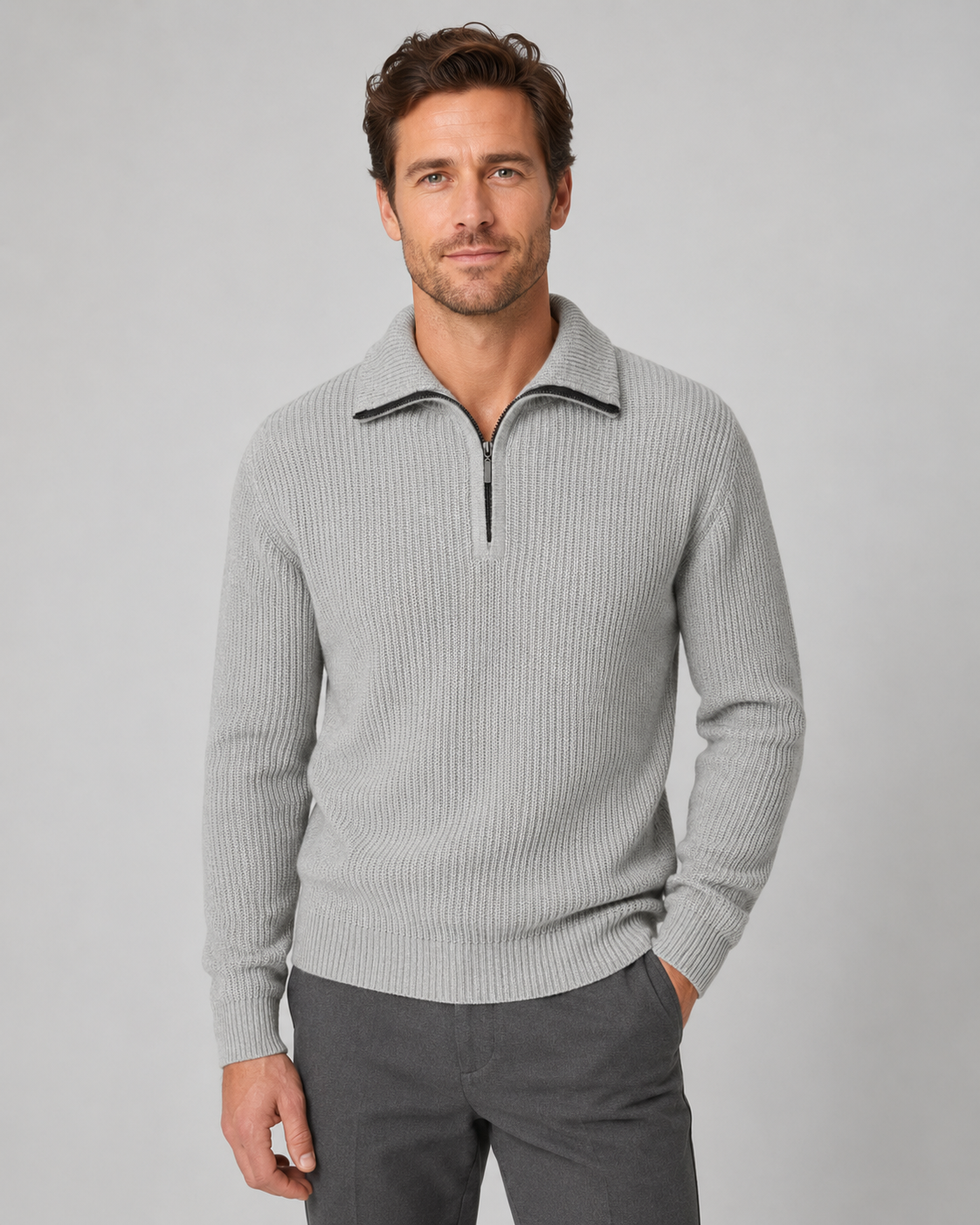 Quentin | Ribbed Collared Quarter-Zip Sweater