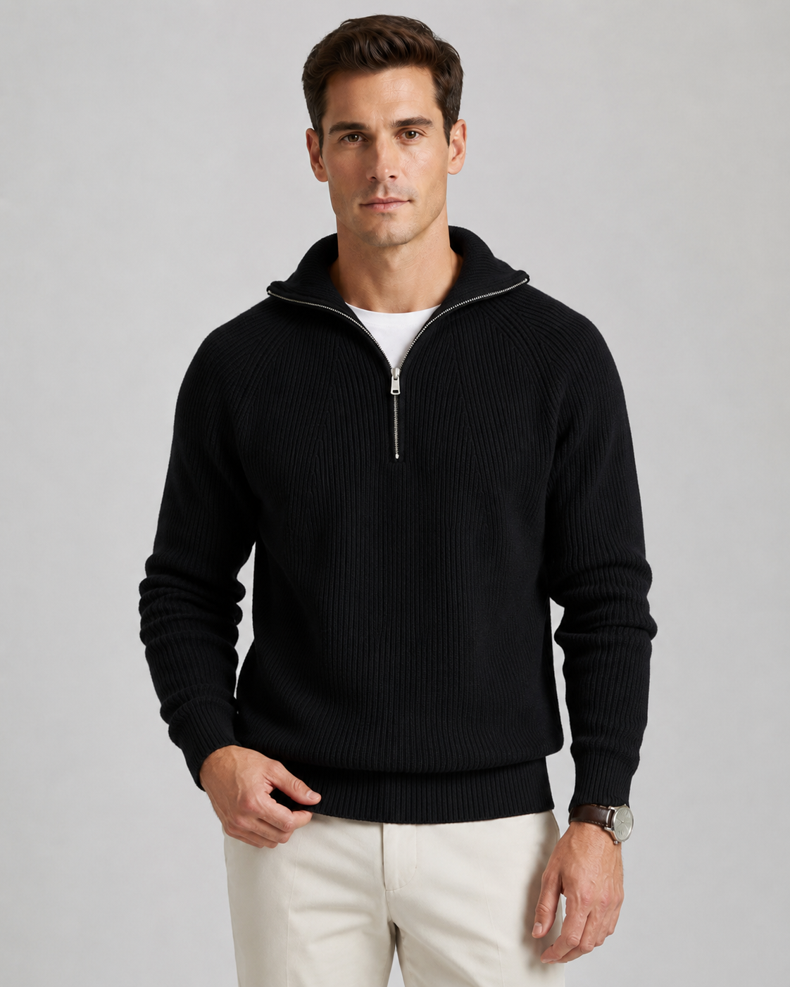 Corwin | Ribbed High Collar Quarter-Zip Sweater