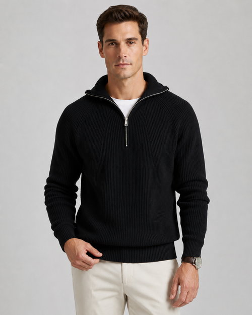 Corwin | Ribbed High Collar Quarter-Zip Sweater