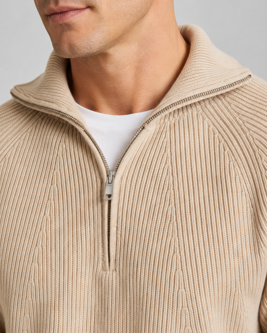 Corwin | Ribbed High Collar Quarter-Zip Sweater