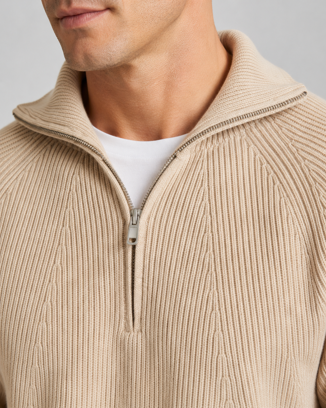 Corwin | Ribbed High Collar Quarter-Zip Sweater
