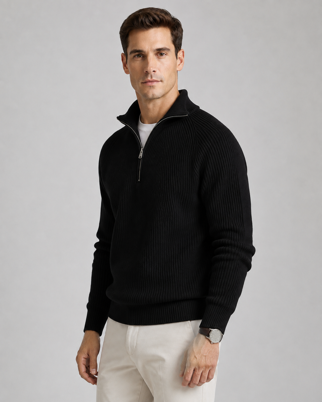 Corwin | Ribbed High Collar Quarter-Zip Sweater
