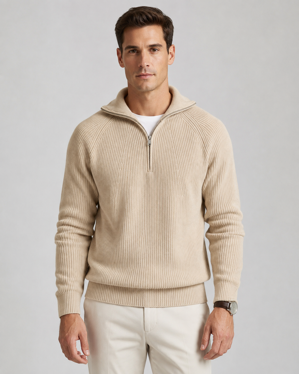 Corwin | Ribbed High Collar Quarter-Zip Sweater
