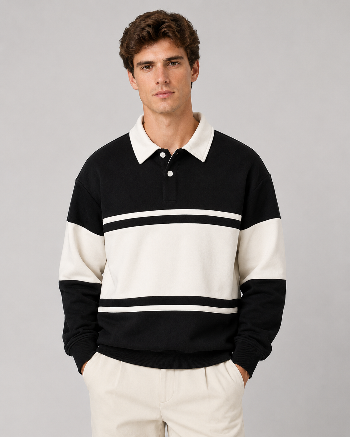Nolan | Colour Block Rugby Polo Sweater