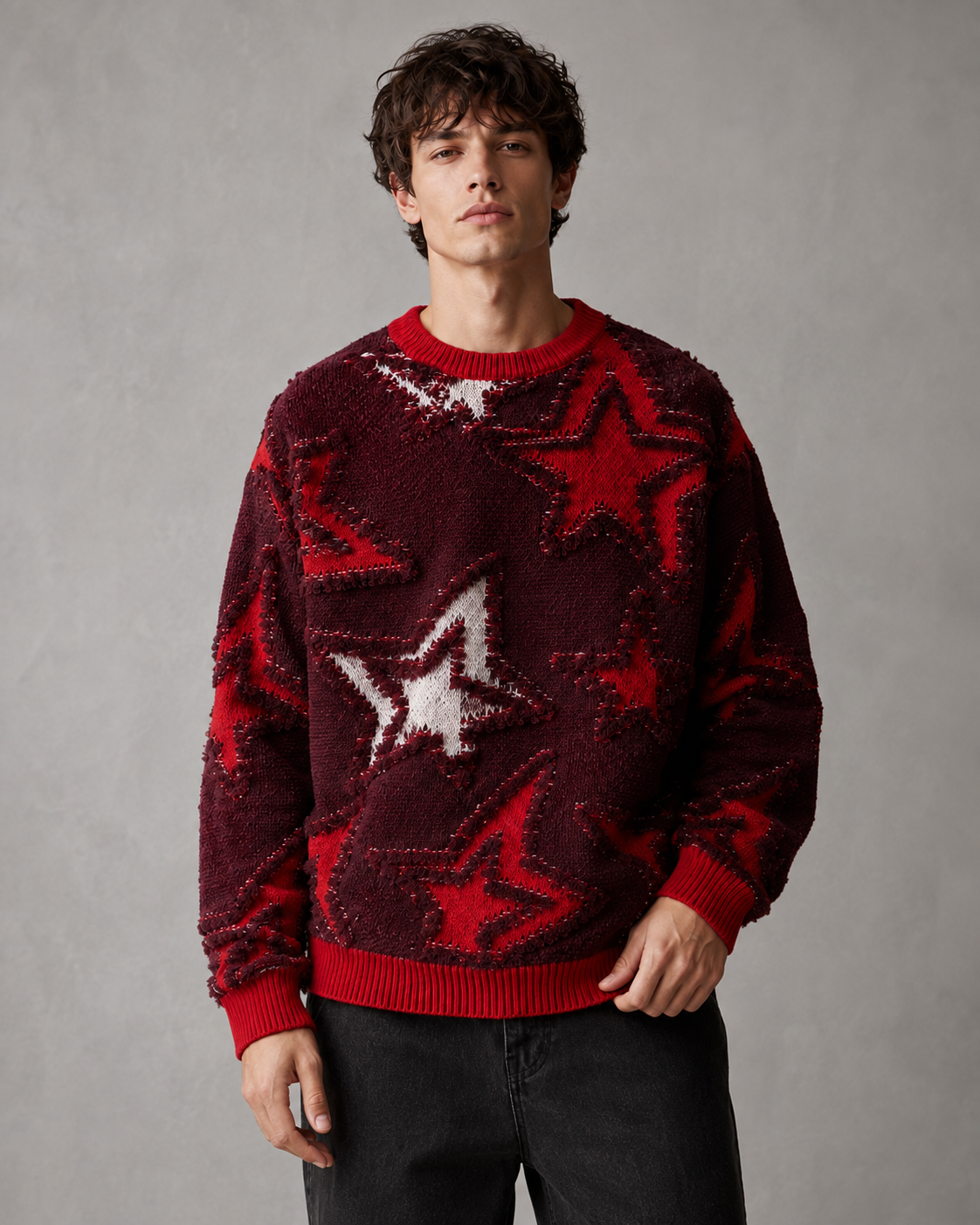 Dashiell | Textured Star Motif Knit Sweater