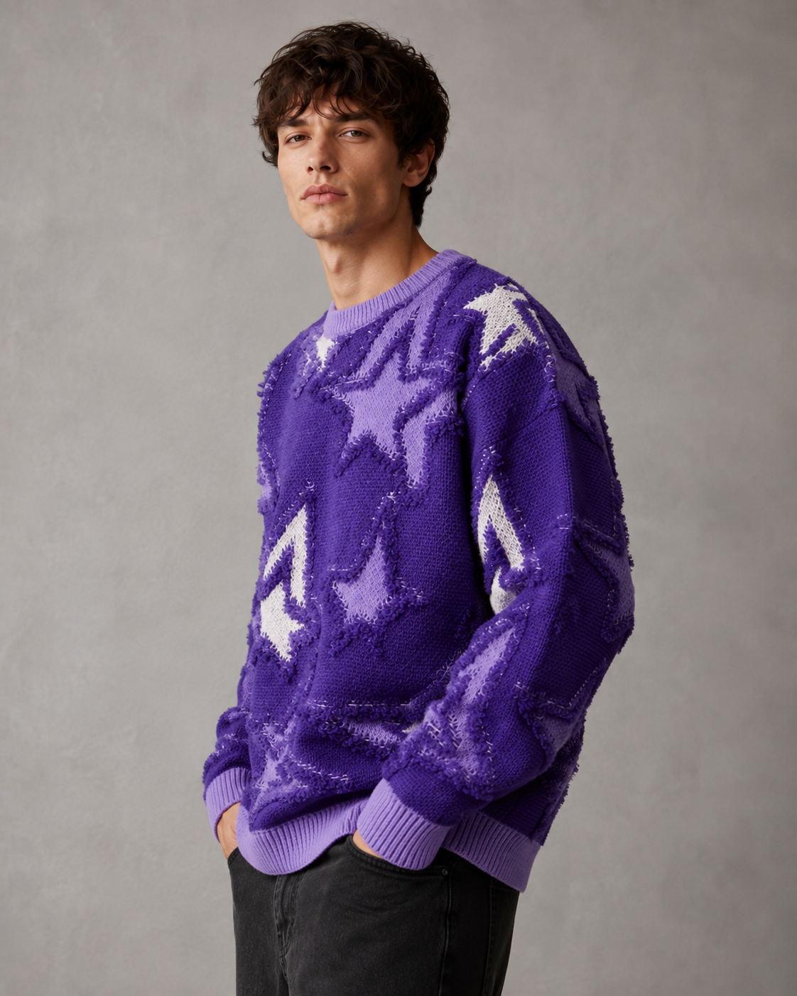 Dashiell | Textured Star Motif Knit Sweater