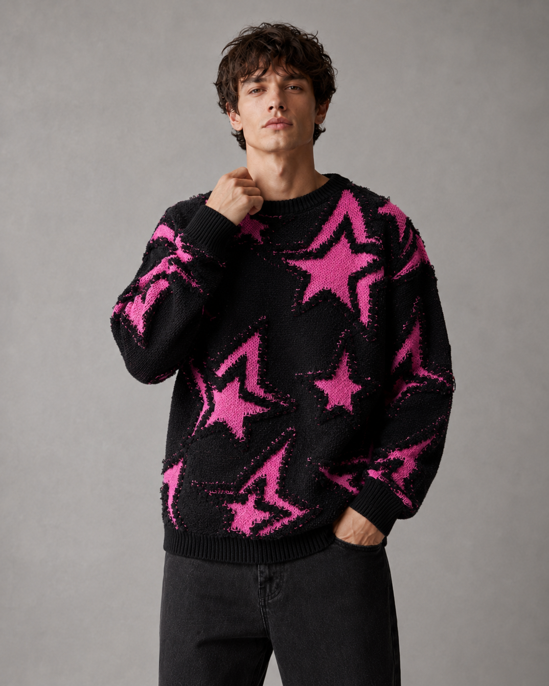 Dashiell | Textured Star Motif Knit Sweater