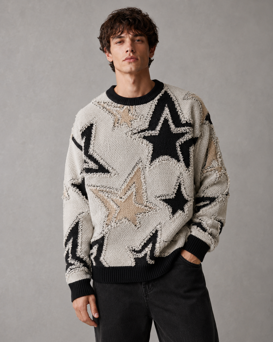 Dashiell | Textured Star Motif Knit Sweater