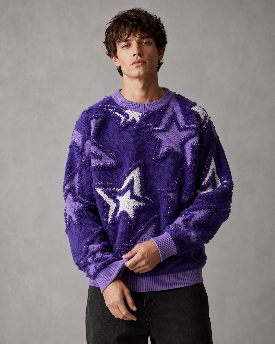 Dashiell | Textured Star Motif Knit Sweater