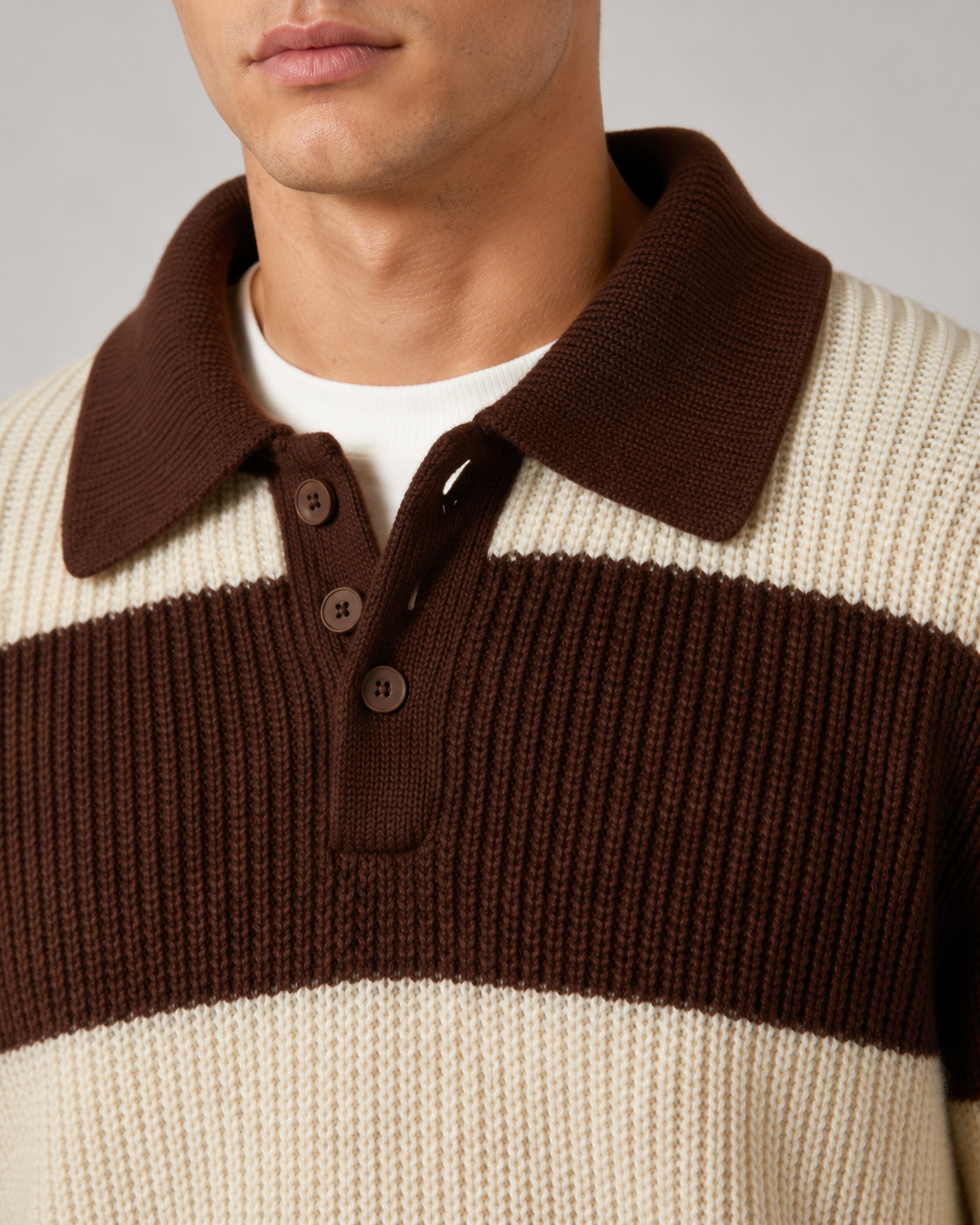 Jarrett | Striped Button Collar Polo Sweater