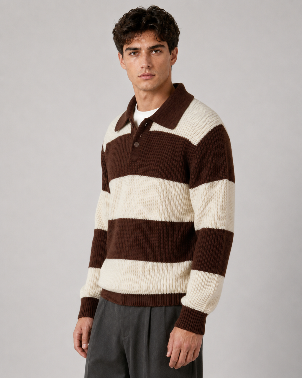 Jarrett | Striped Button Collar Polo Sweater