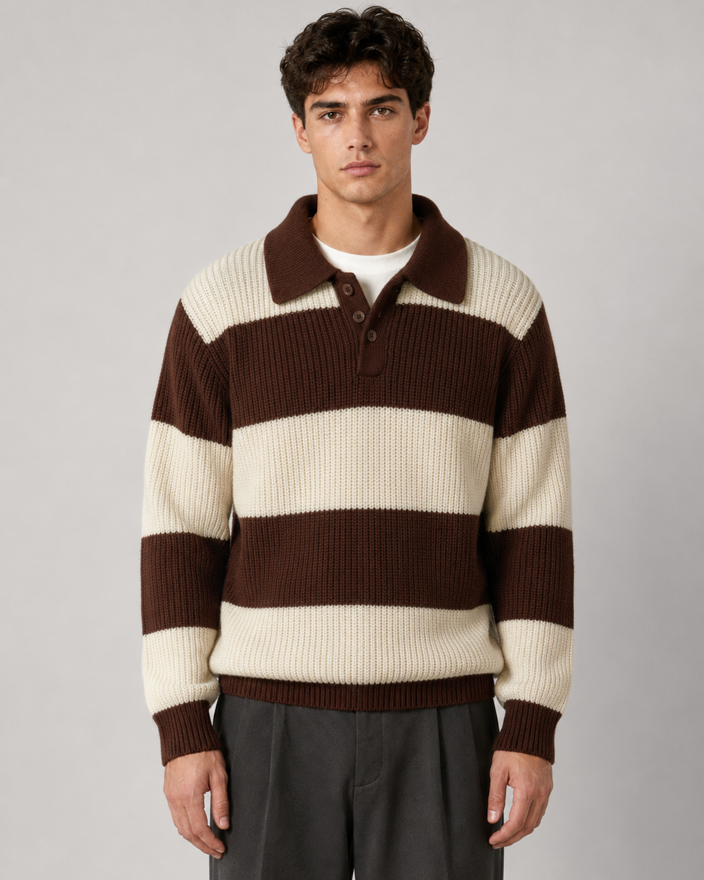 Jarrett | Striped Button Collar Polo Sweater