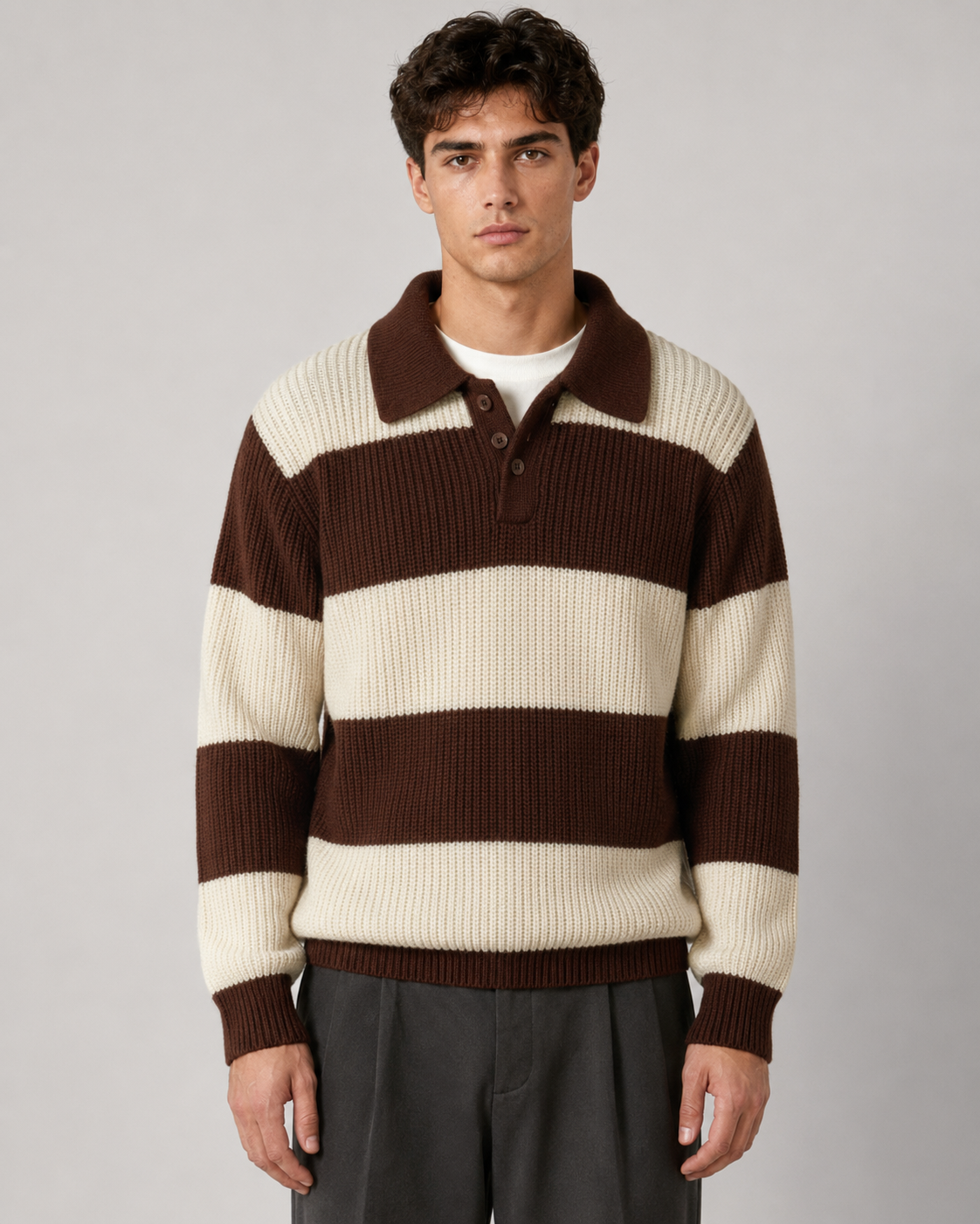 Jarrett | Striped Button Collar Polo Sweater