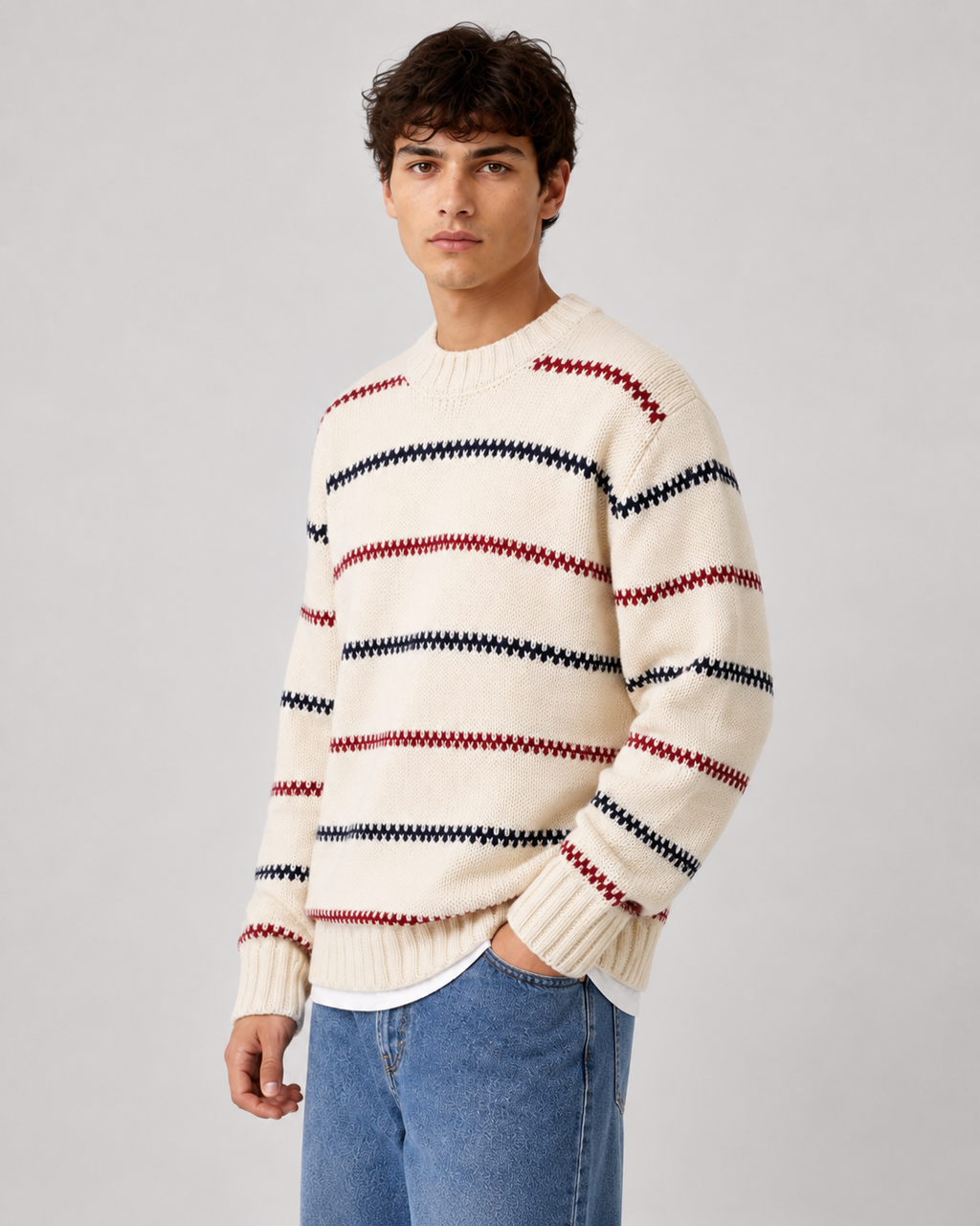 Thaddeus | Striped Crew Neck Knit Sweater