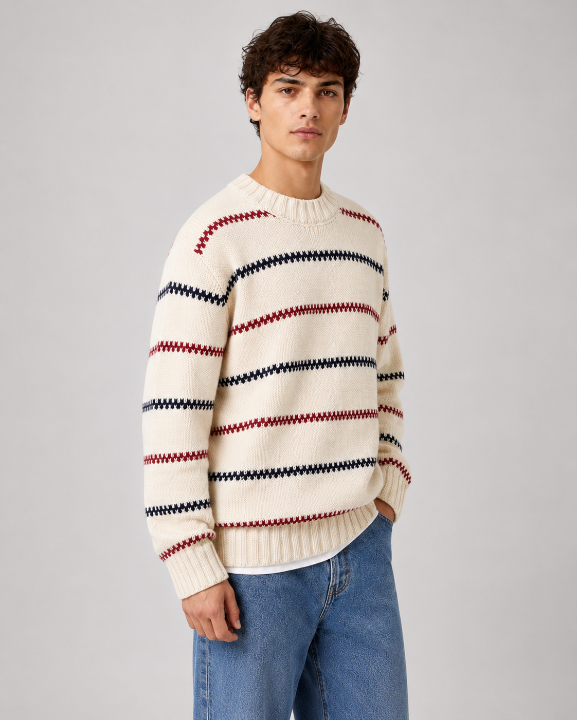 Thaddeus | Striped Crew Neck Knit Sweater
