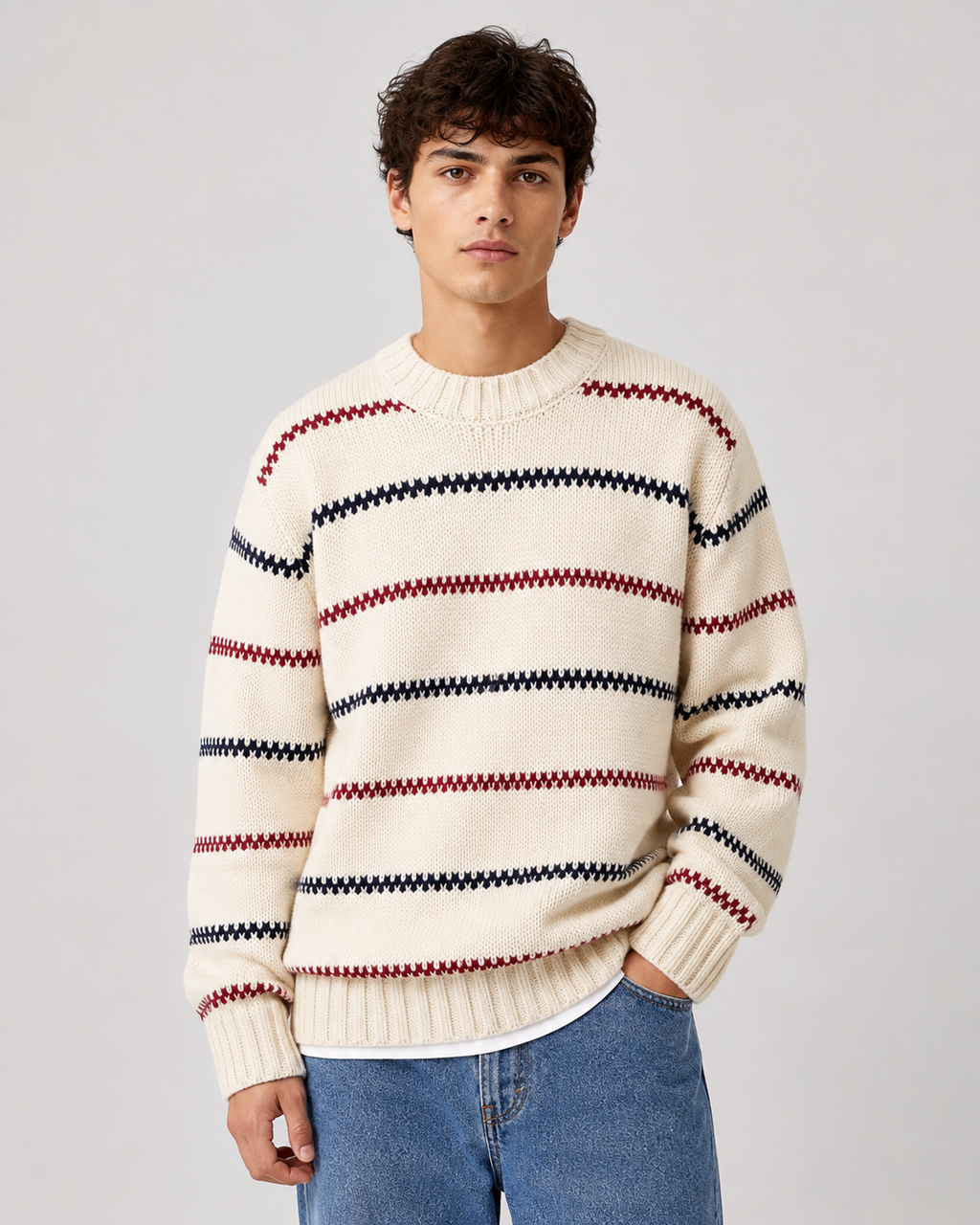 Thaddeus | Striped Crew Neck Knit Sweater