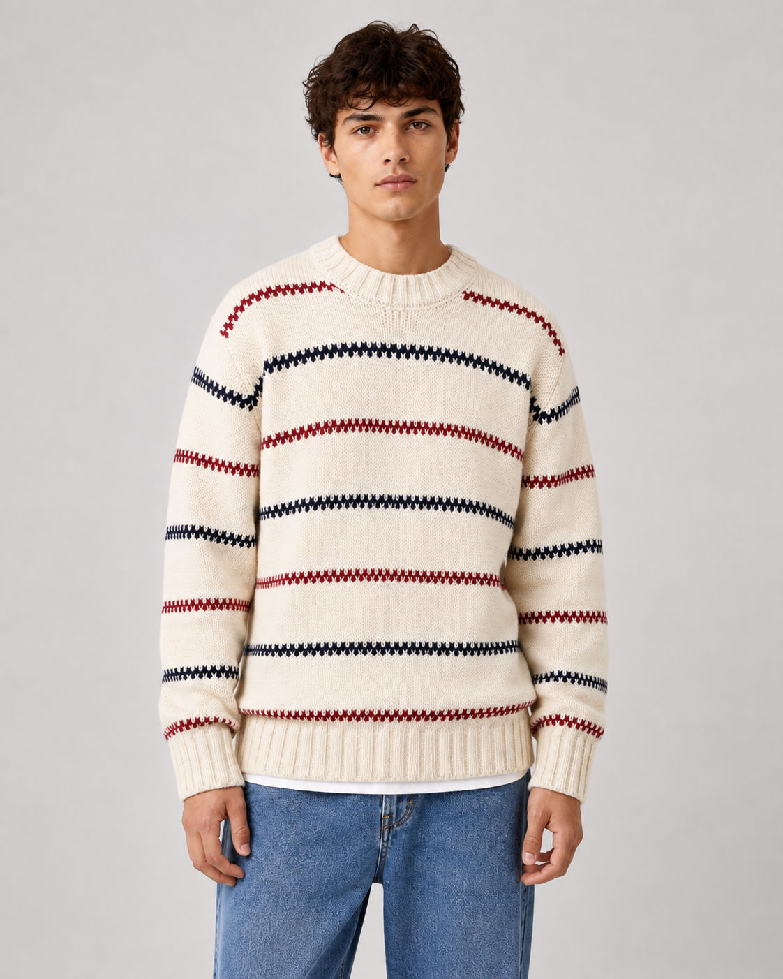 Thaddeus | Striped Crew Neck Knit Sweater