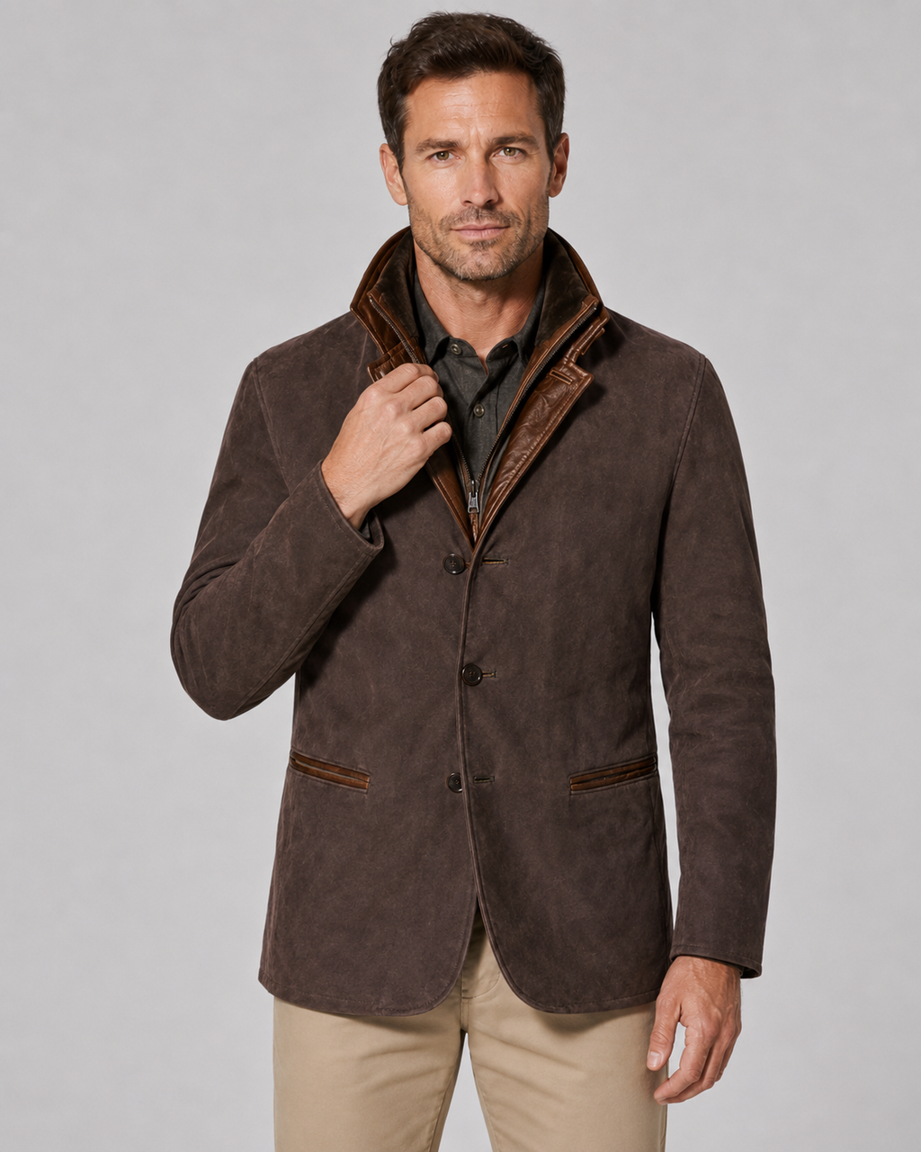 Marcellus | Suede-Look Layered Collar Jacket