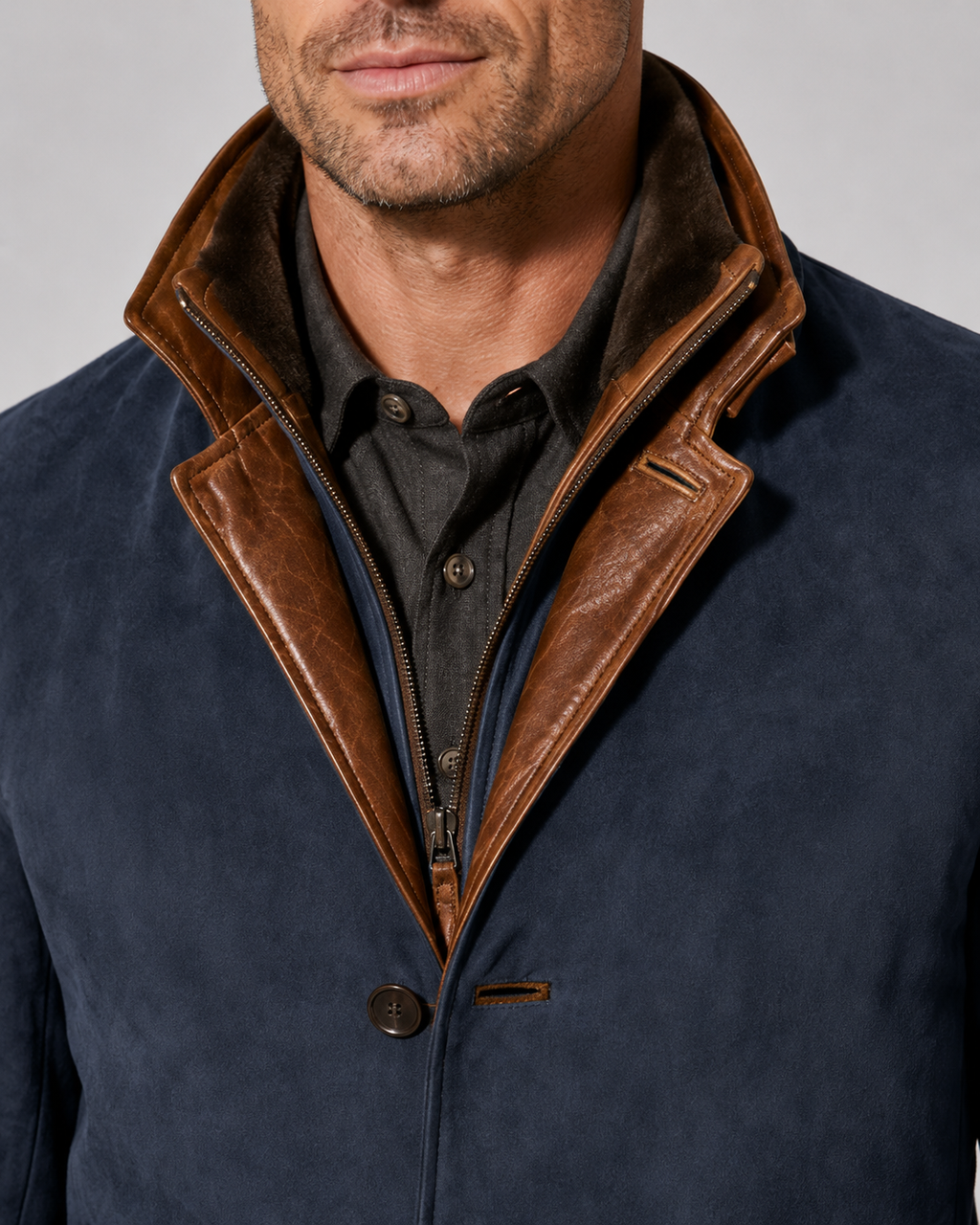 Marcellus | Suede-Look Layered Collar Jacket