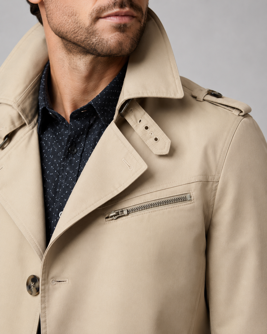 Griffin | Button Front Trench Coat with Epaulettes