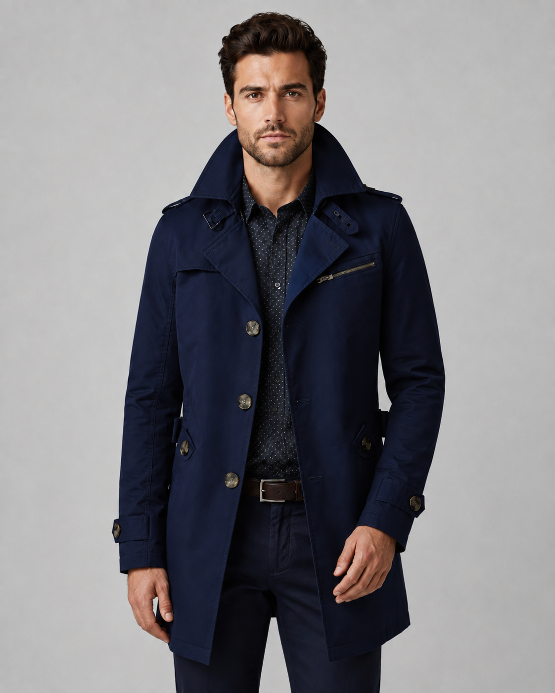 Griffin | Button Front Trench Coat with Epaulettes
