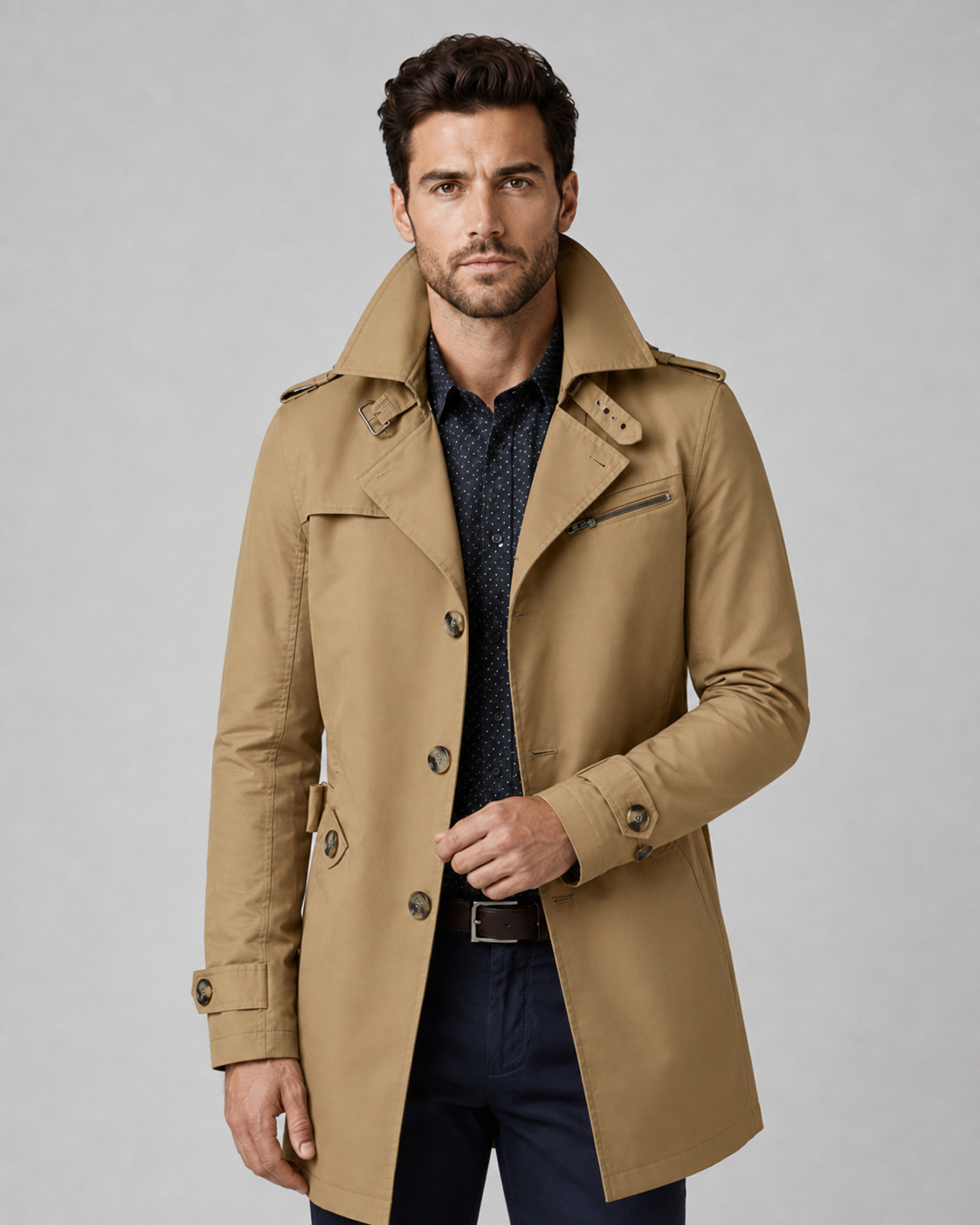 Griffin | Button Front Trench Coat with Epaulettes