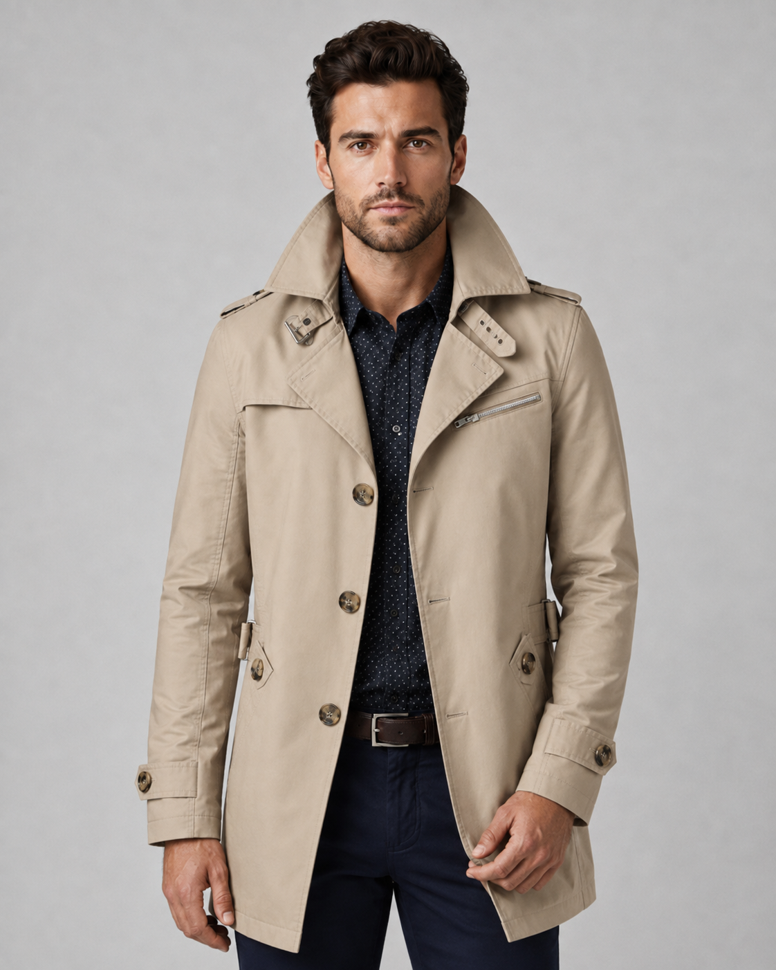 Griffin | Button Front Trench Coat with Epaulettes