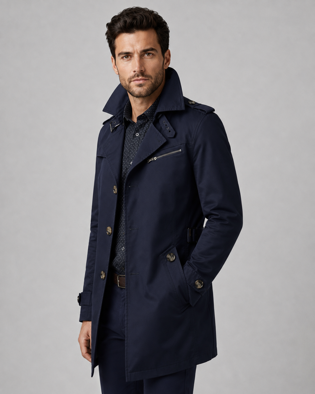 Griffin | Button Front Trench Coat with Epaulettes