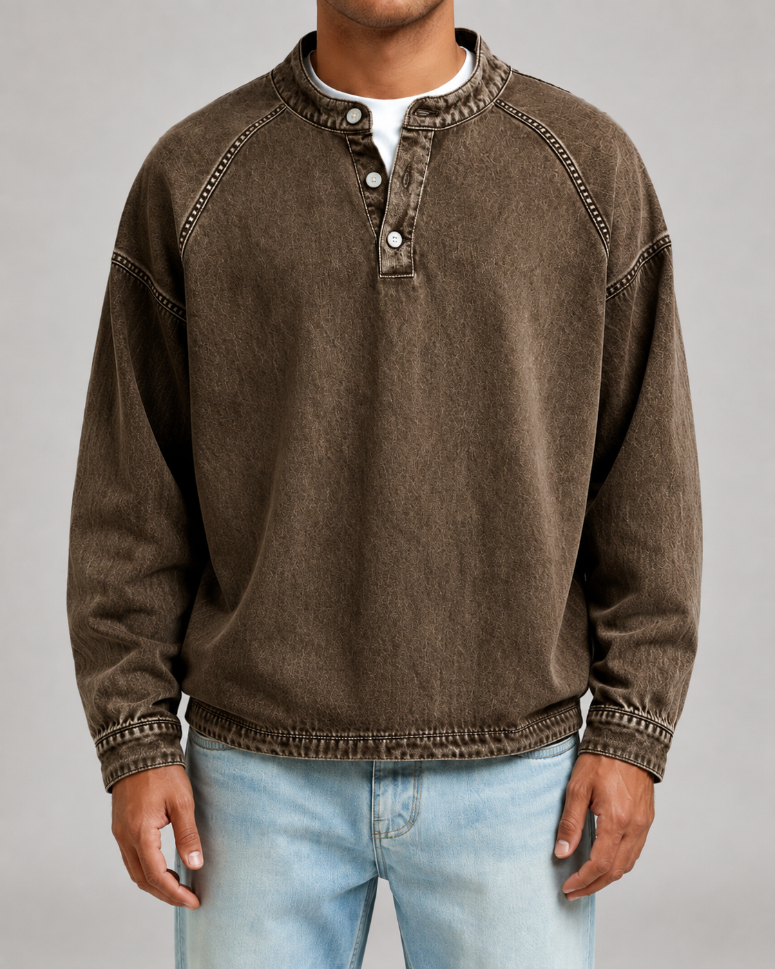 Peregrine | Washed Henley Sweatshirt