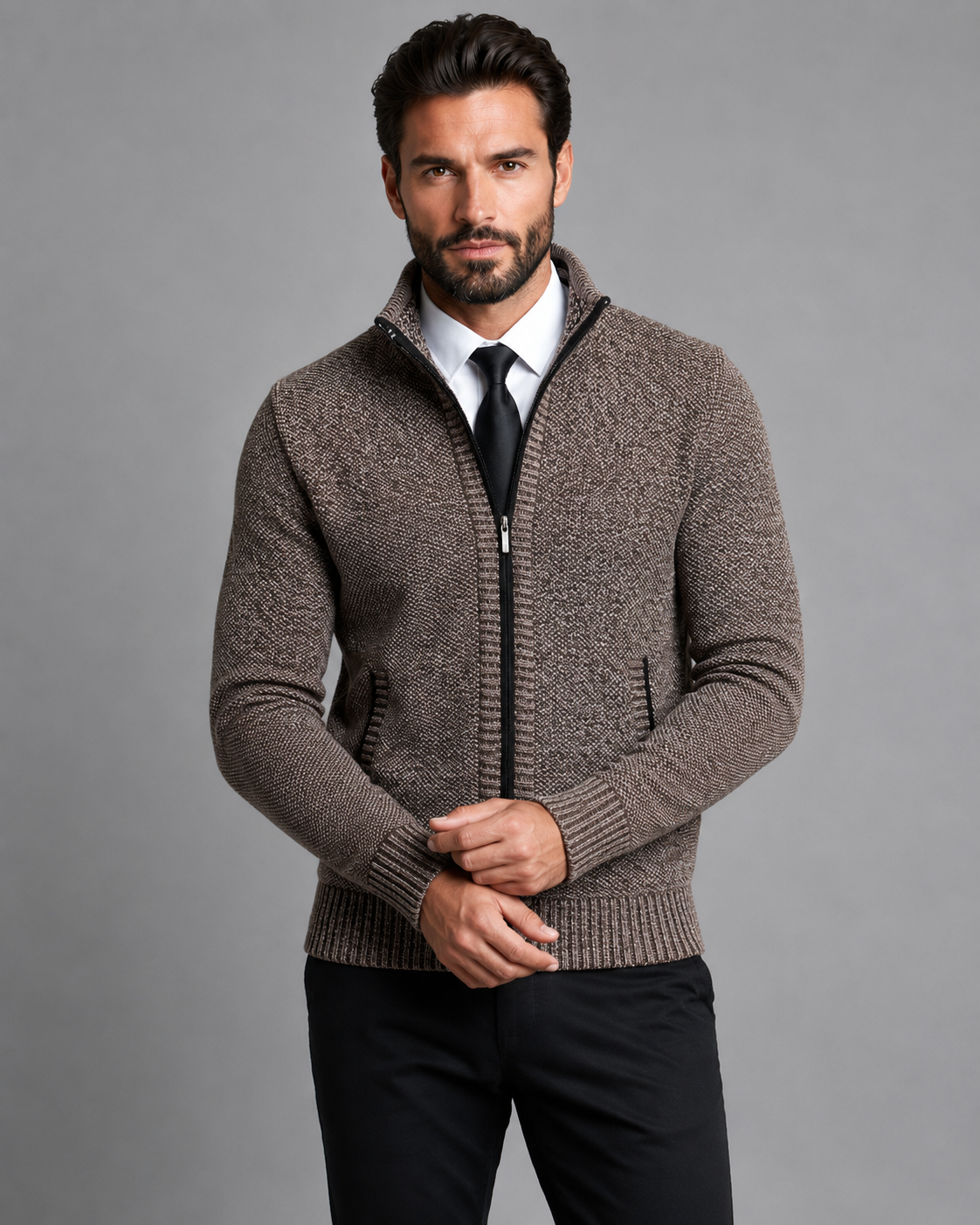 Kingsley | Zip-Up Funnel Neck Knit Sweater