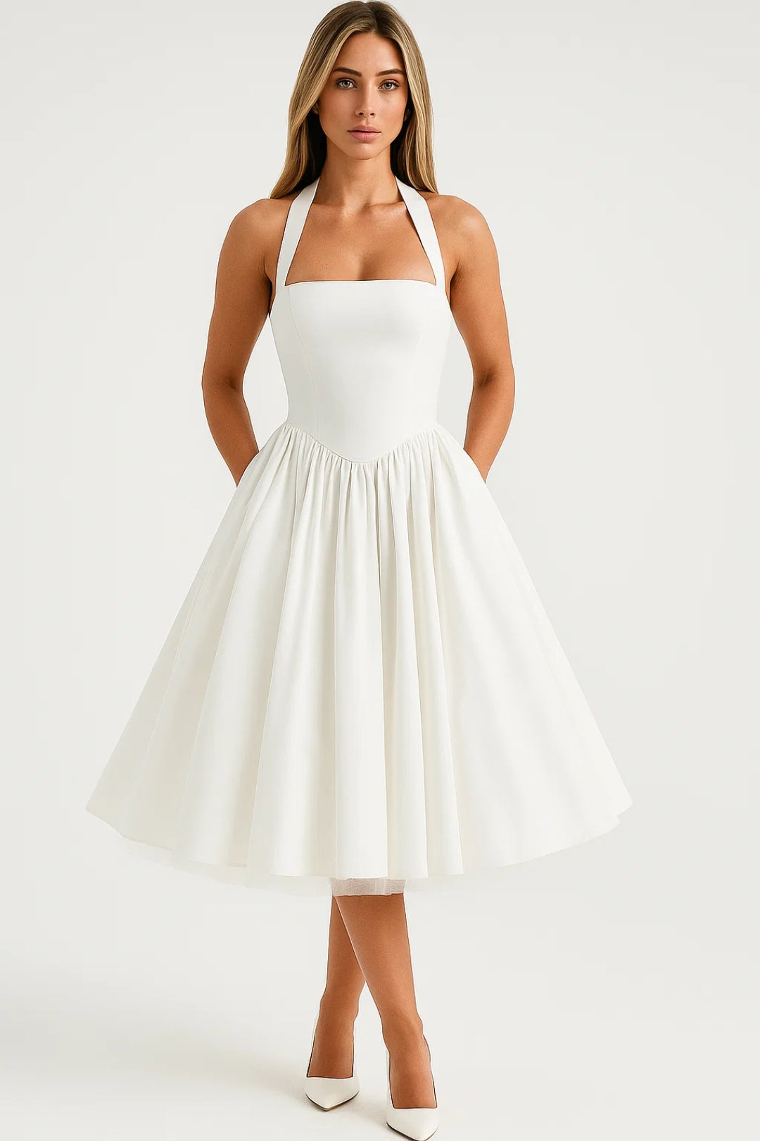 Zoe | Pleated Halter Midi Dress
