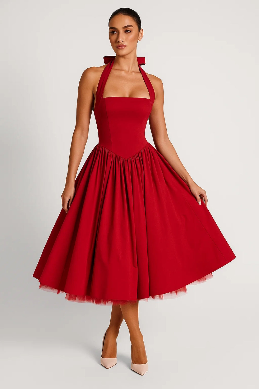 Zoe | Pleated Halter Midi Dress