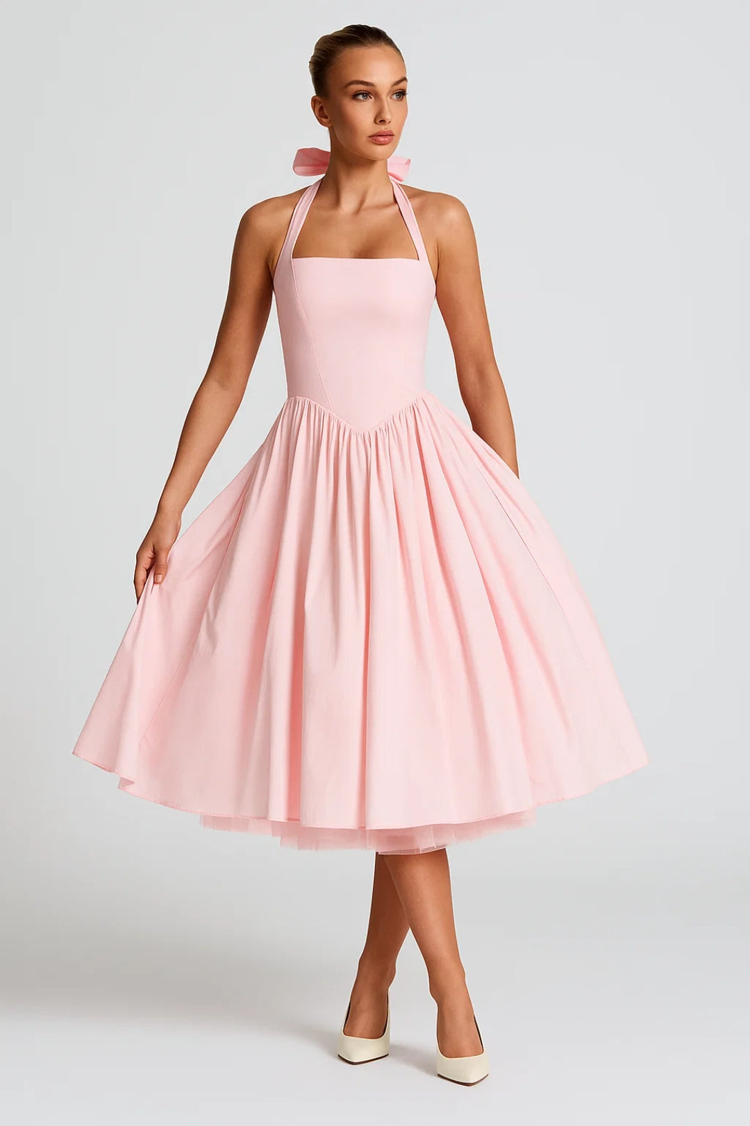 Zoe | Pleated Halter Midi Dress